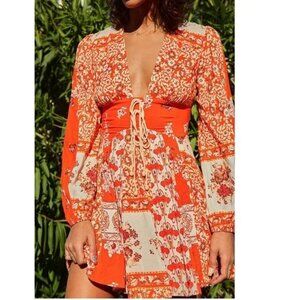 Free People Mixin It Up Red Patchwork Dress